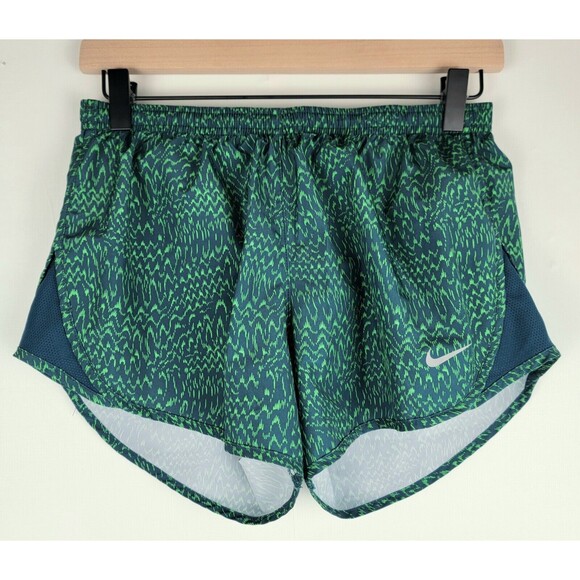 Nike Women's Sz S Dri FIT Modern Tempo Print Zip Pocket 3" Running Shorts Green - Picture 1 of 12